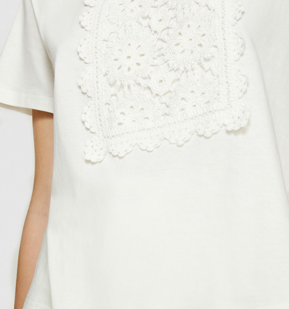 T-shirt with macramé embroidery - women's short sleeve t-shirts - White | Sisley image number 5